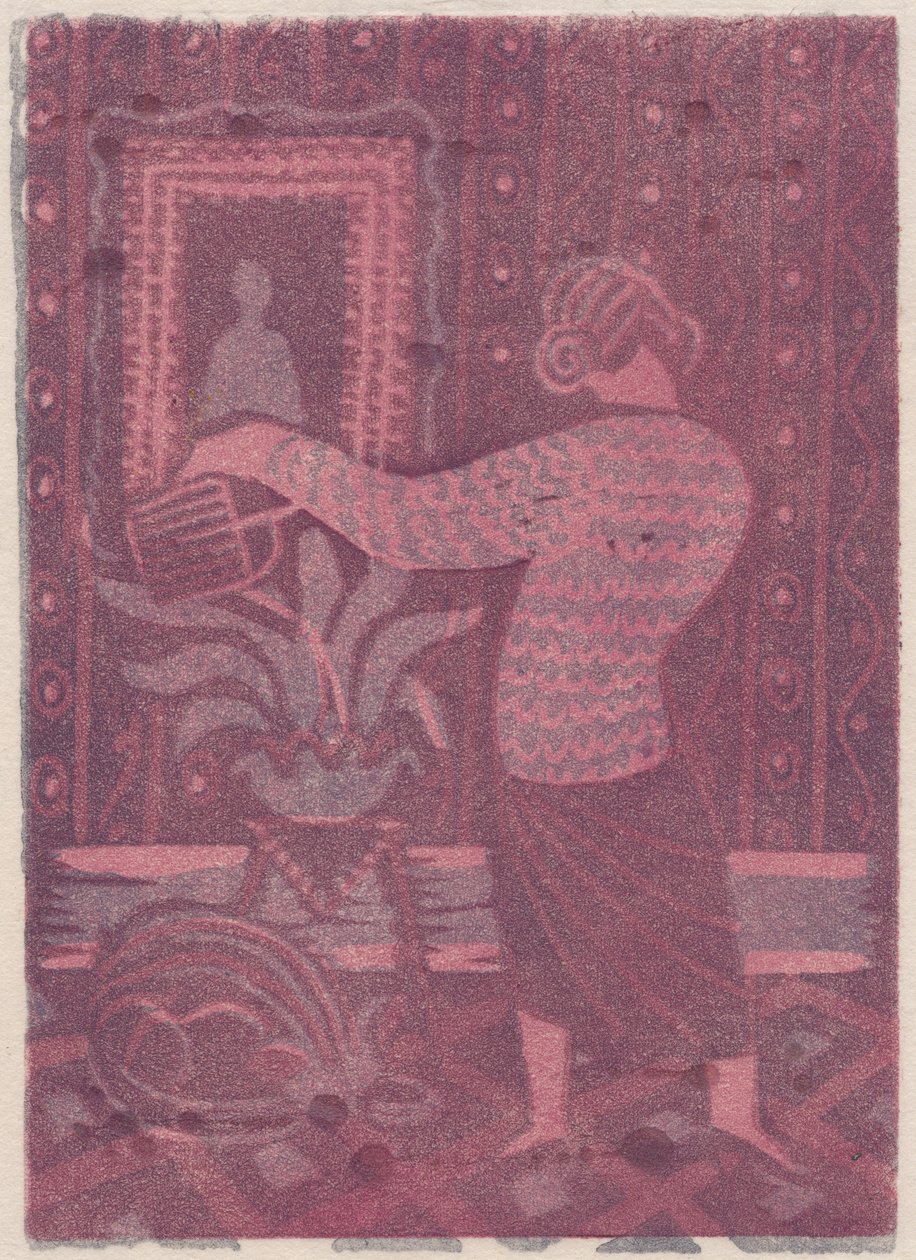 Vrouw die planten water geeft door Shirley Markham