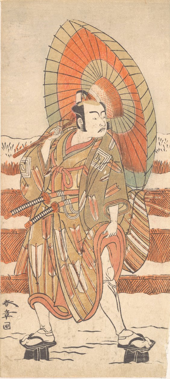 De tweede Ichikawa Yaozo als een samoerai die in de sneeuw staat, waarschijnlijk 1774 door Shunsho