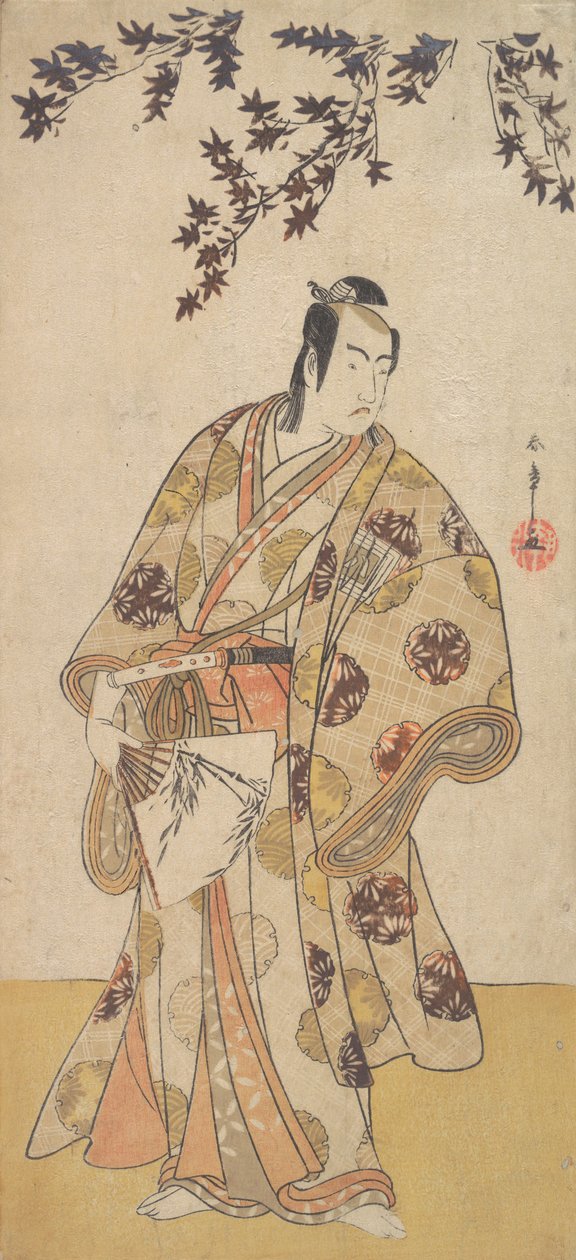 De derde Ichikawa Yaozo als een daimyo onder een esdoornboom, ca. 1783 door Shunsho