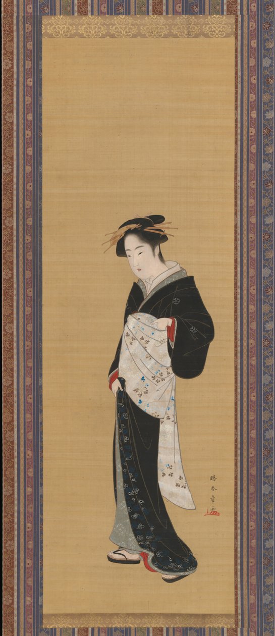 Vrouw in een Zwarte Kimono, 1783-1789 door Shunsho
