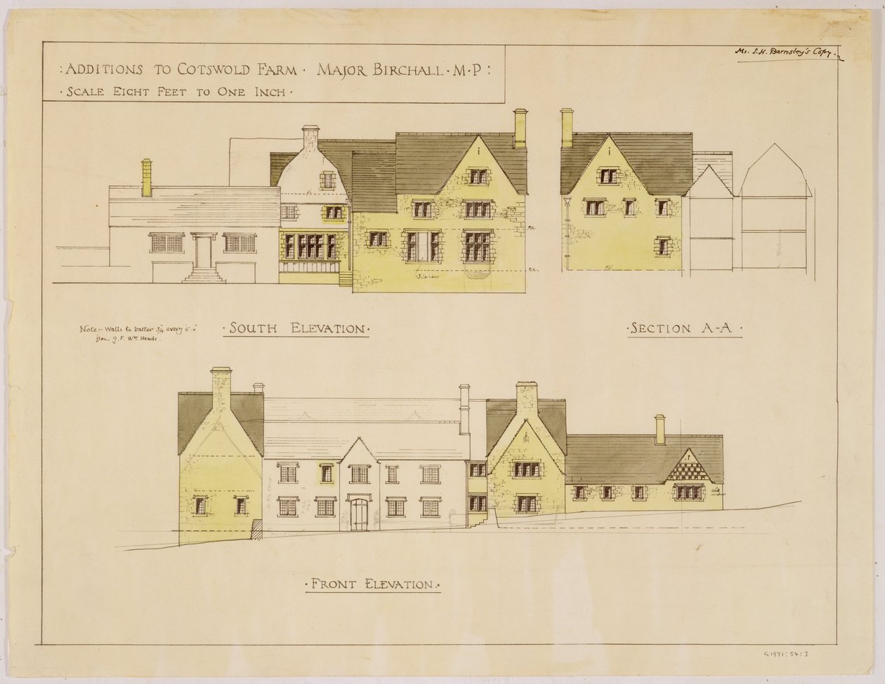 Aanvullingen op Cotswold Farm: zuid- en voorgevels, ca. 1925 door Sidney Barnsley