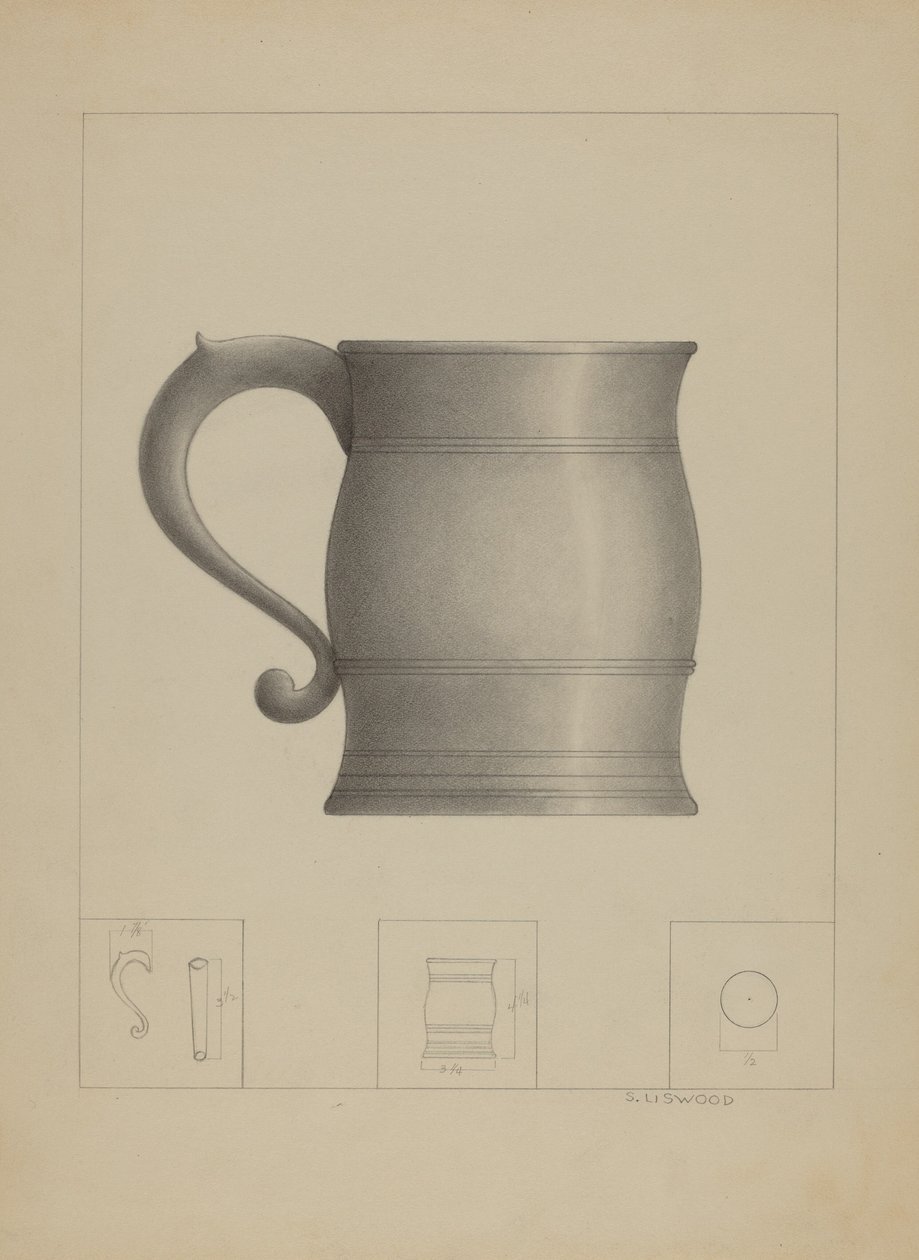 Pewter beker door Sidney Liswood