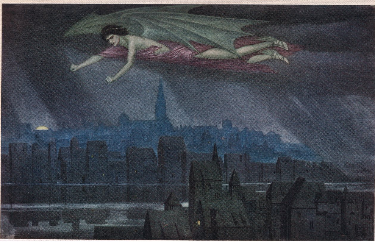 Lucifer vliegt over de stad. 