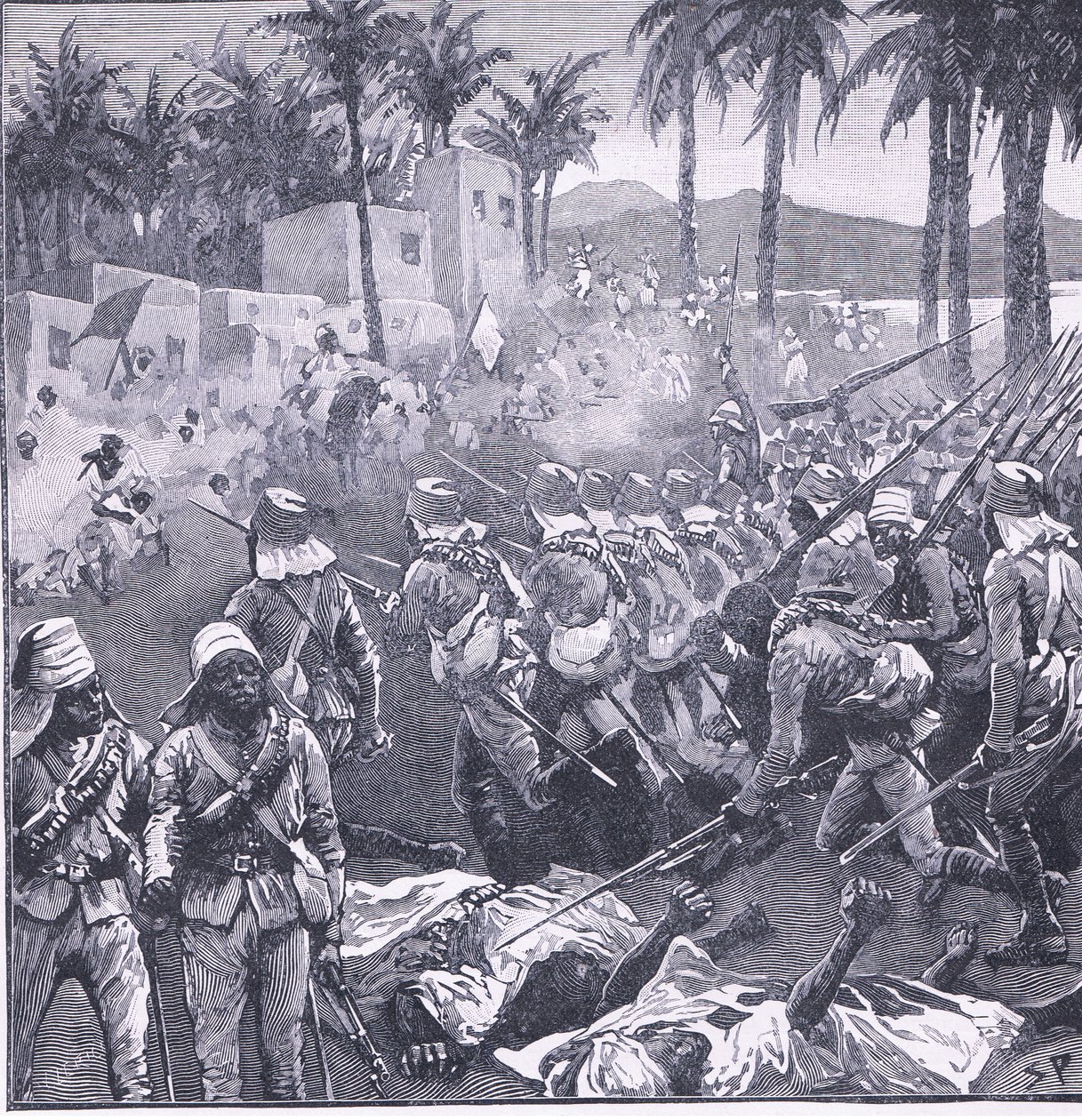 Bestorming van Firket, illustratie uit Cassells Geschiedenis van Engeland, 1900s door Sidney Paget
