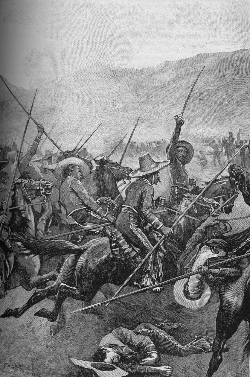 De Mexicaanse lansiers vielen de Illinois-soldaten aan, 1902 door Sidney Paget