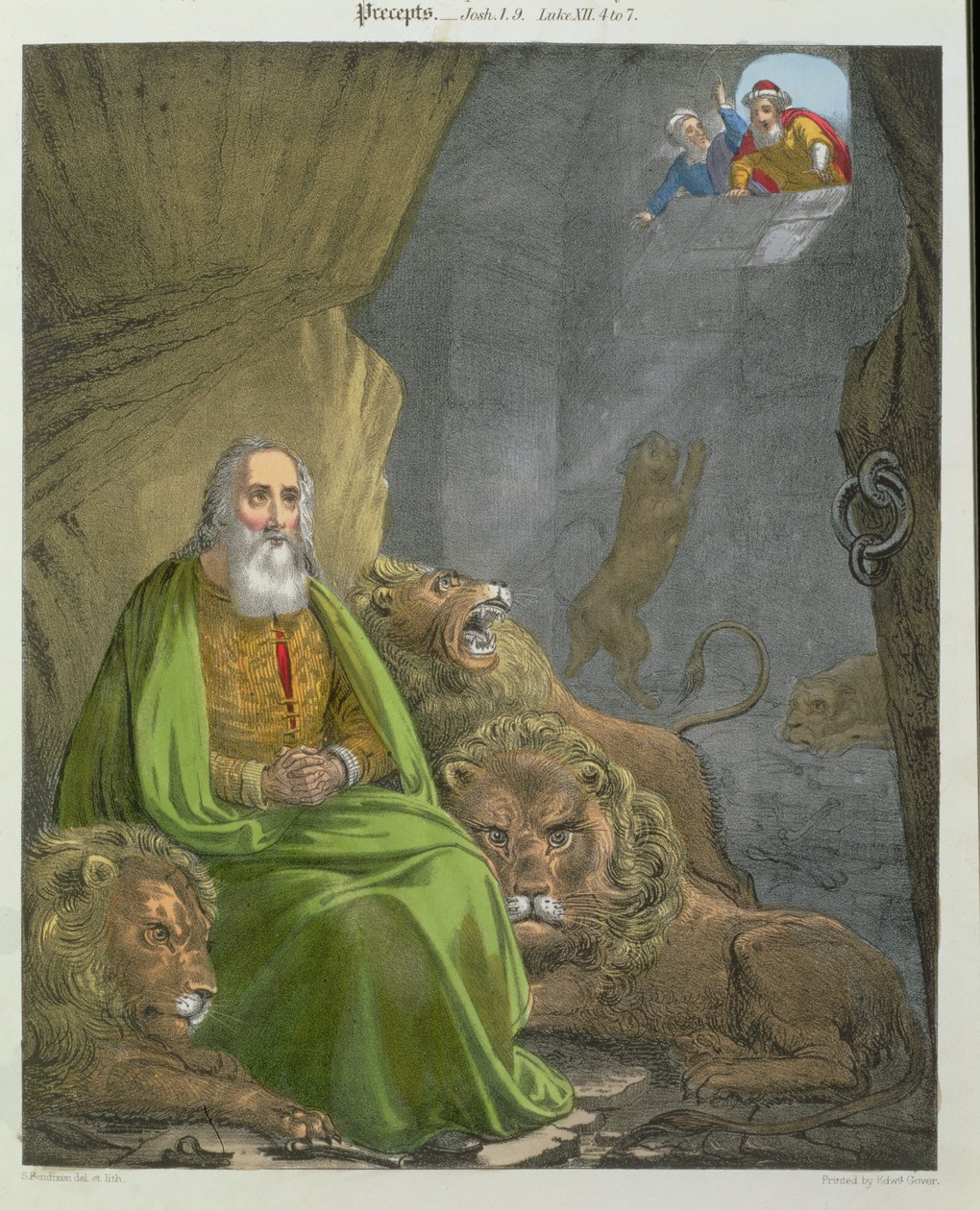 Daniel in de leeuwenkuil, uit een bijbel gedrukt door Edward Gover, 1870