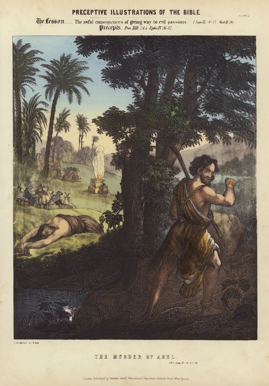 De moord op Abel (ingekleurde gravure) door Siegfried Detler Bendixen