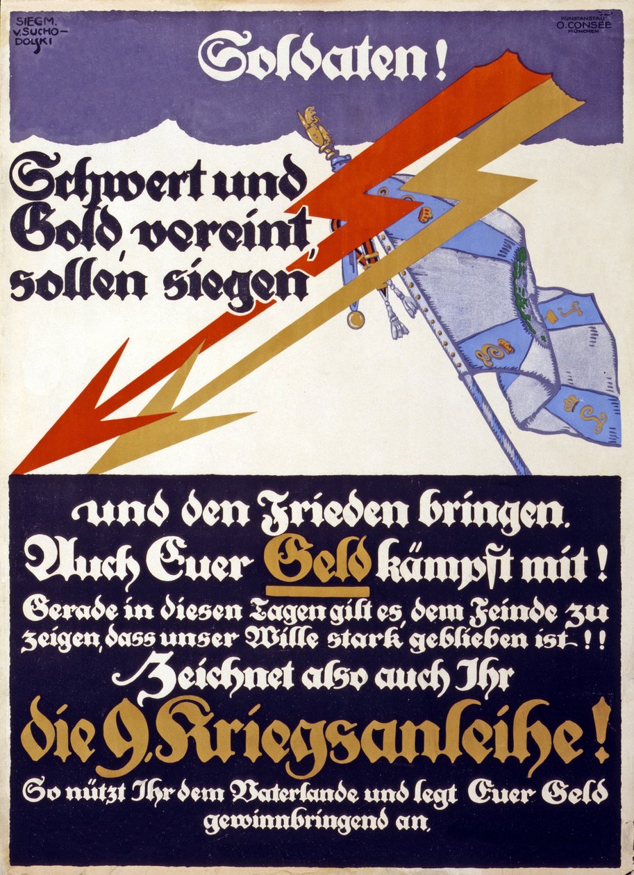 Duitse WW1 fondsenwervingscampagne voor de 9e Oorlogslening, 1914-18 door Siegmund von Suchodolski
