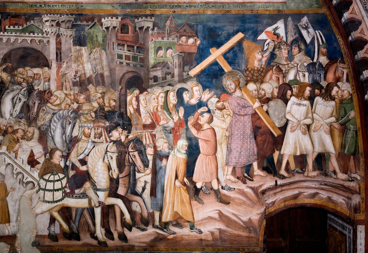 De beklimming naar Golgotha door Sienese School