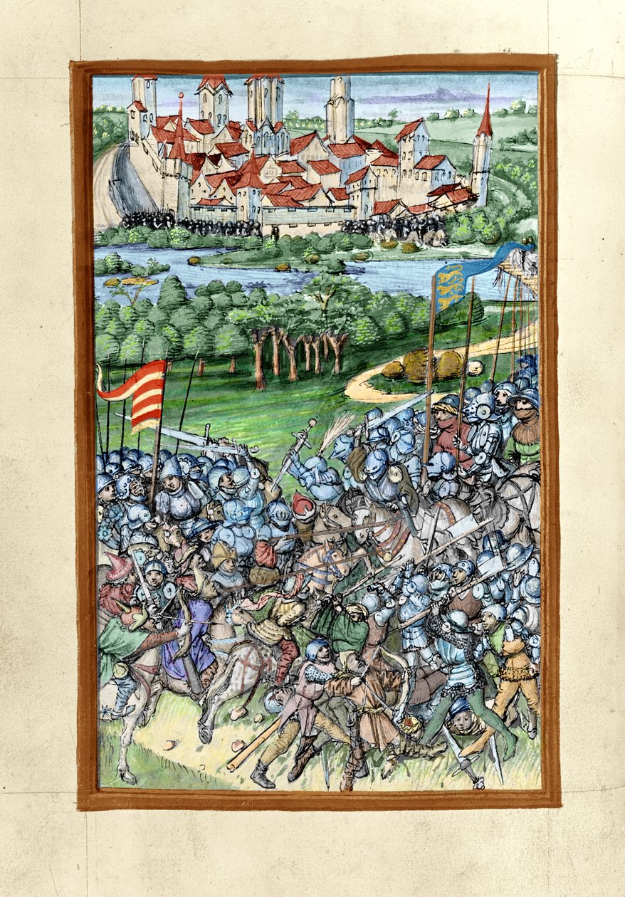 Illustratie van de Slag bij Lechfeld, uit de Augsburgse Kroniek, 1457 door Sigismund Meisterlin