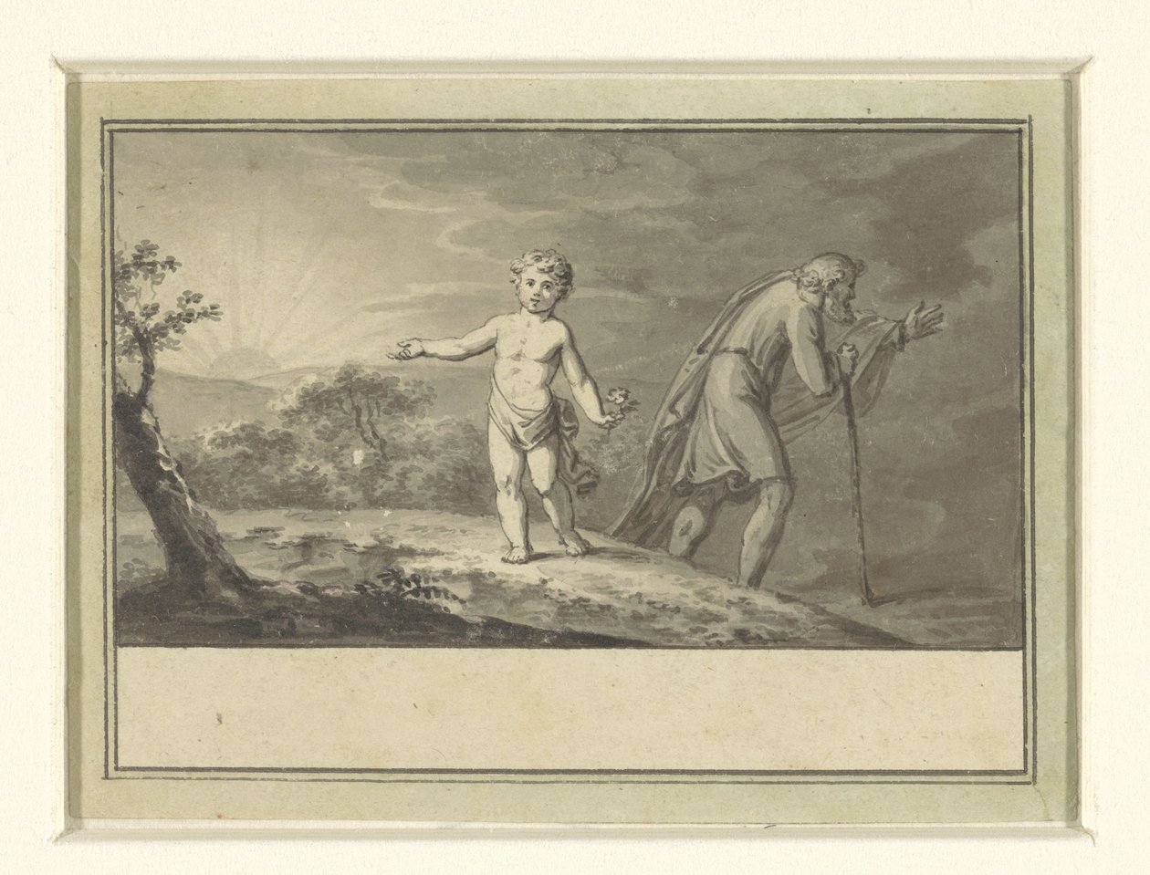 Het nieuwe en het oude jaar: een knaap en een grijsaard in een landschap door Sigmund Ferdinand Ritter von Perger