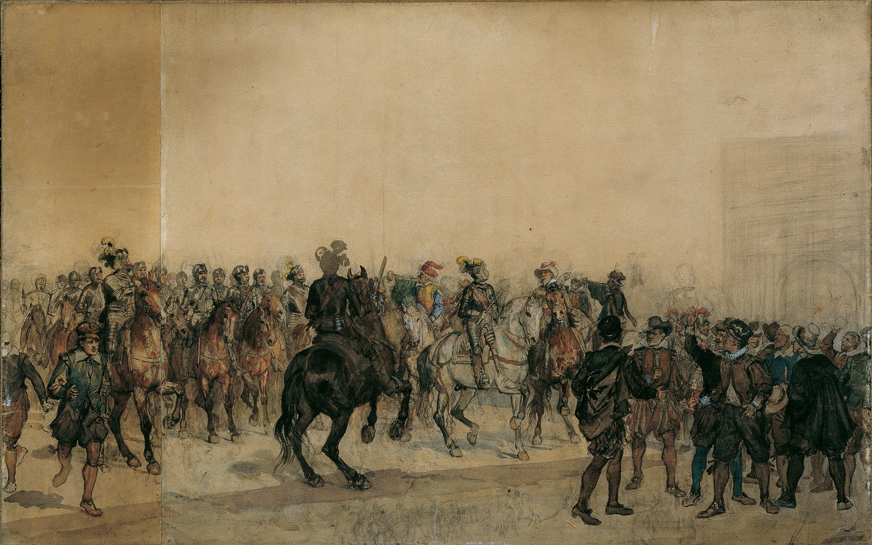 De aankomst van de kurassiers Henri Duval Graaf van Dampierre in de burchthof door Sigmund L