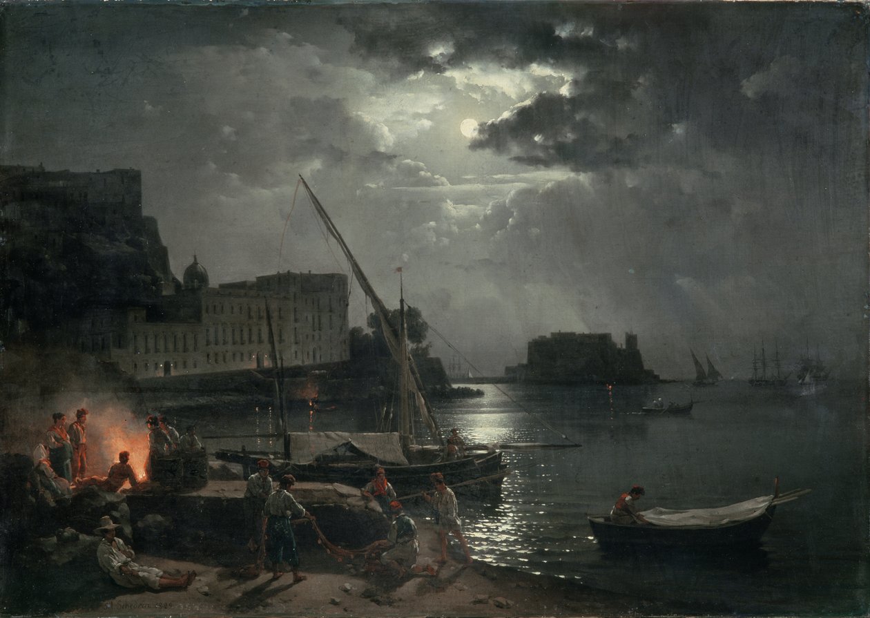Uitzicht op Napels bij maanlicht, 1829 door Silvestr Fedosievich Shchedrin