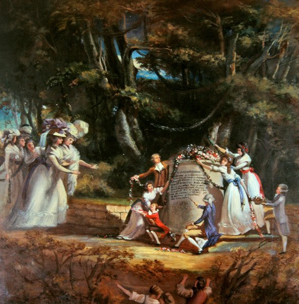 De kinderen van de hertogin van Orléans begroeten hun moeder bij het monument dat door hen is opgericht om haar herstel te herdenken na een bezoek aan Spa in 1787 door Silvestre Mirys