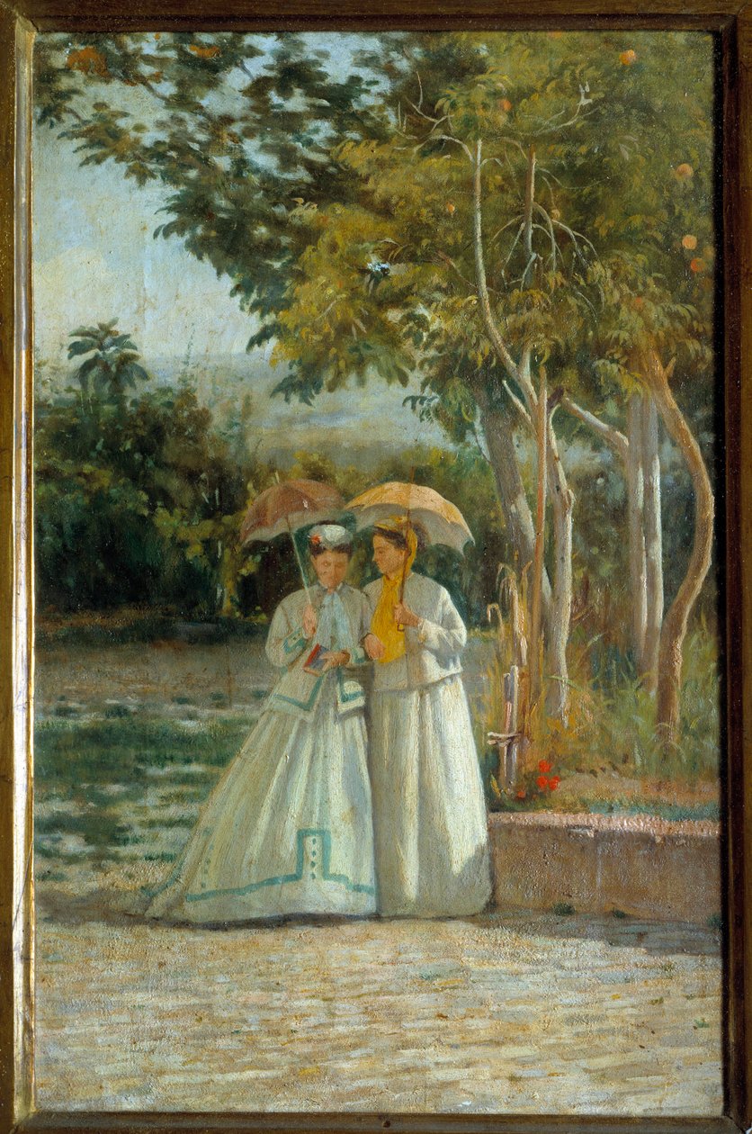 Wandeling in de tuin Schilderij door Silvestro Lega (18126-1895) 19e eeuw Florence, Museum voor Moderne Kunst door Silvestro Lega