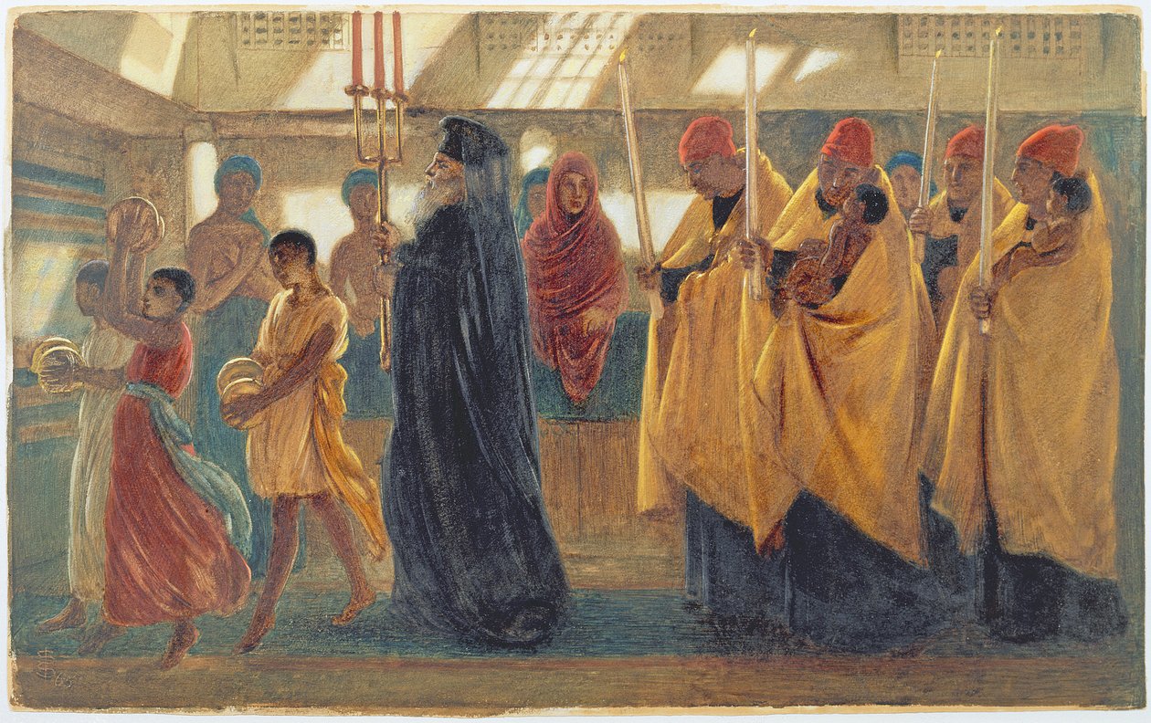 Koptische Doopprocessie, 1865 door Simeon Solomon