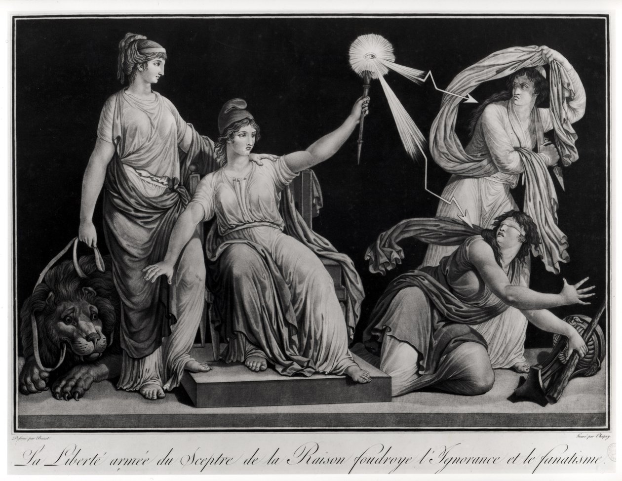 Vrijheid gewapend met de scepter van de rede die onwetendheid en fanatisme neerslaat, 1793 door Louis Simon Boizot