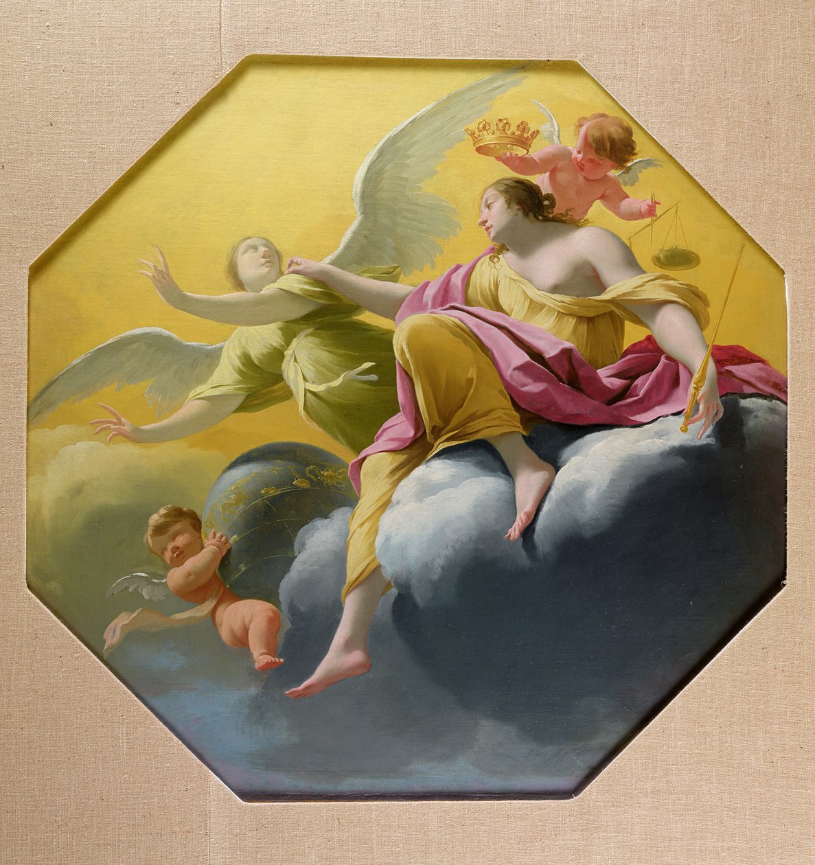 Gerechtigheid, uit een serie van de Vier Kardinale Deugden op het plafond van de slaapkamer van de koningin in Saint-Germain-en-Laye, ca. 1637-38 door Simon Vouet
