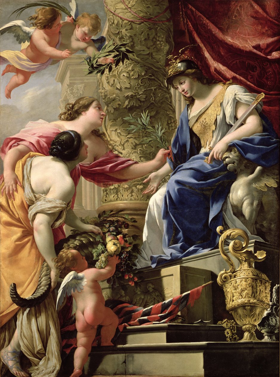 Voorzichtigheid leidt Vrede en Overvloed, c.1645 door Simon Vouet