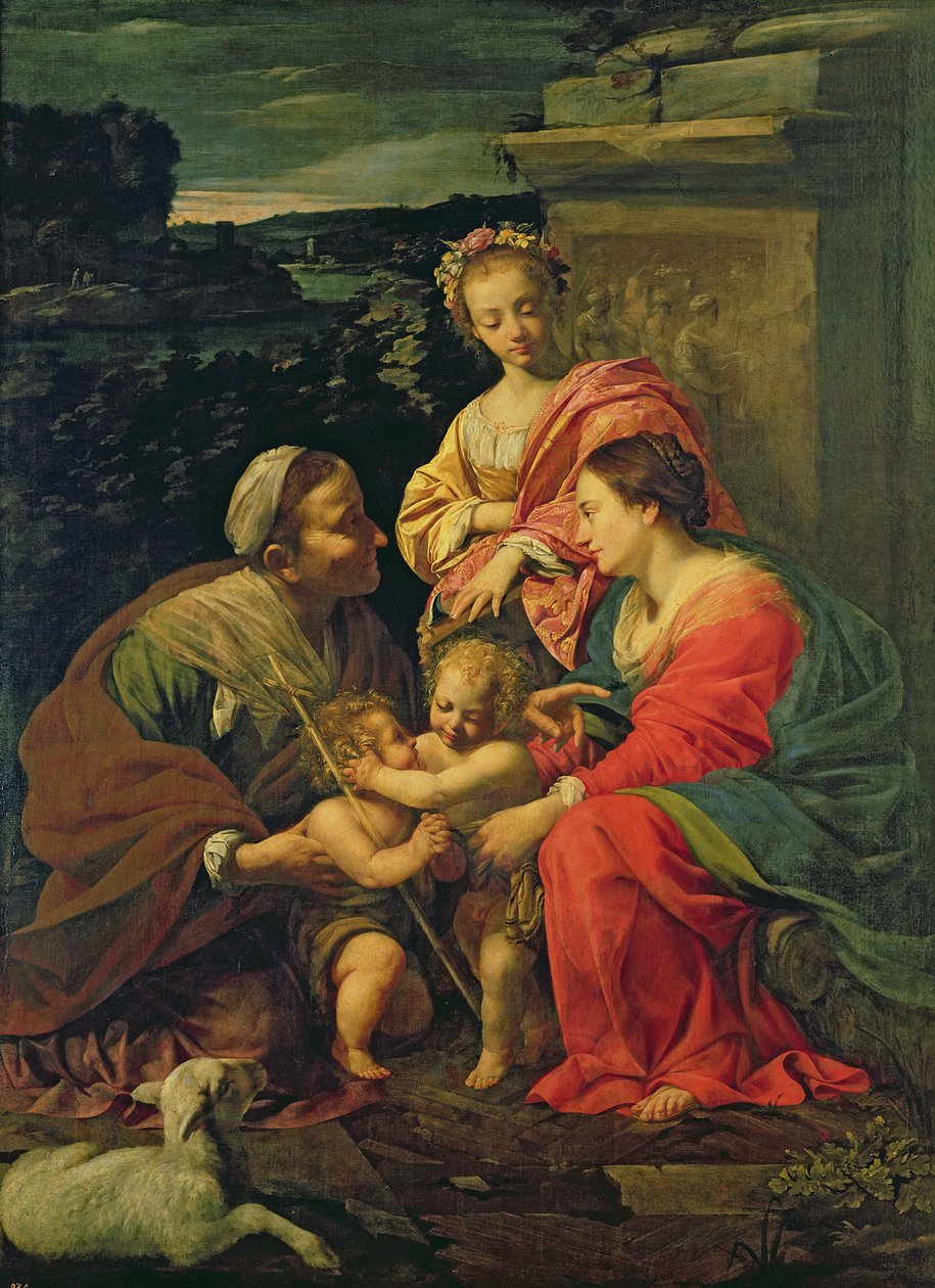 De Maagd en het Kind met St. Elizabeth, de jonge St. Johannes en St. Catherine, ca. 1624-26 door Simon Vouet