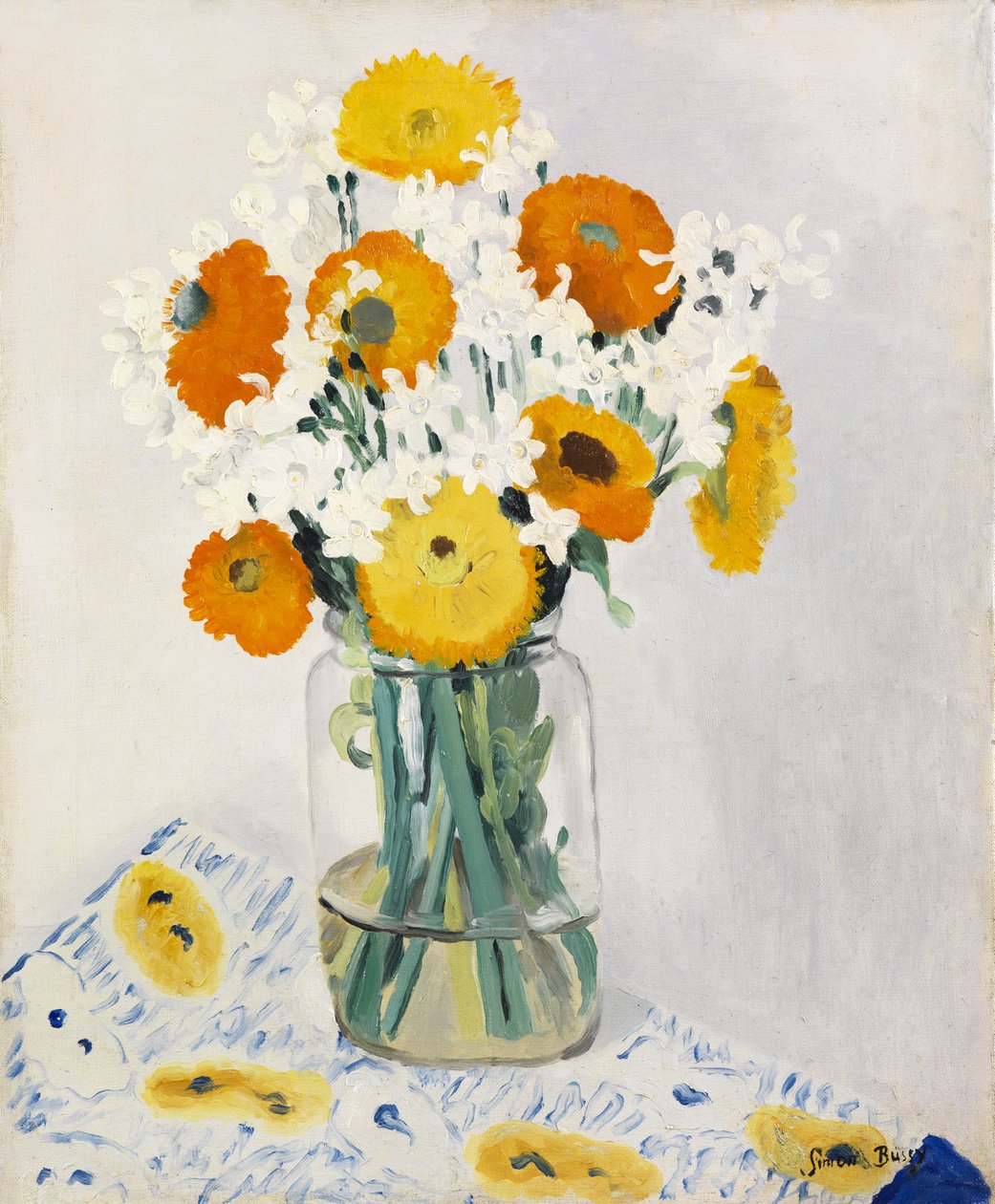 Bloemen in een vaas (olieverf op doek) door Simon Albert Bussy