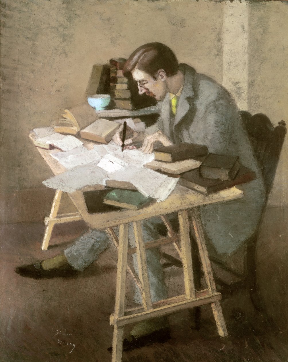 Portret van Lytton Strachey (pastel op papier) door Simon Albert Bussy