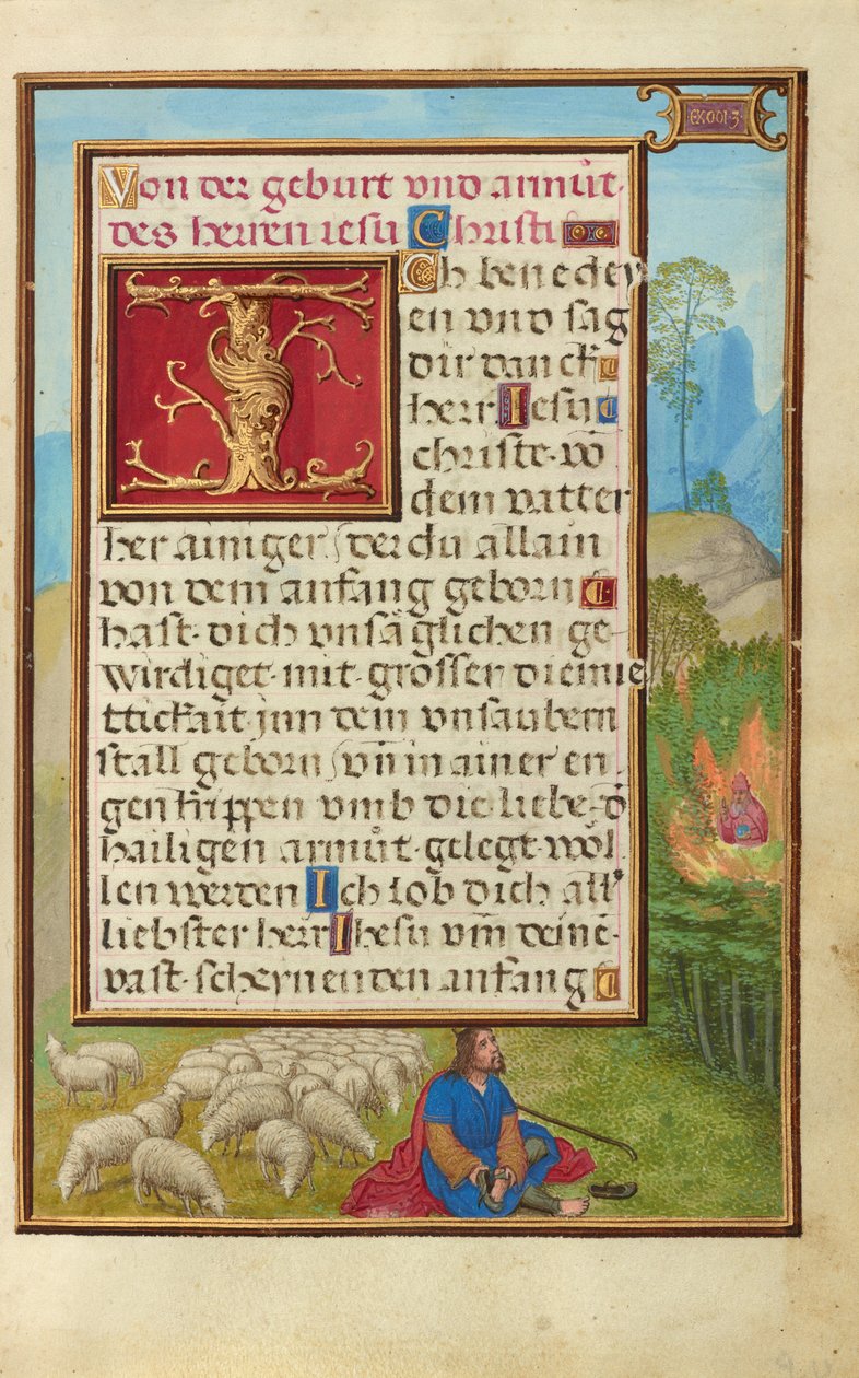 Rand mit Moses und dem brennenden Busch door Simon Bening