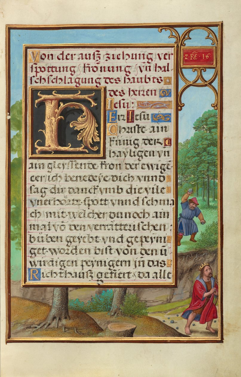 Rand mit Shimei, der Steine auf David wirft door Simon Bening