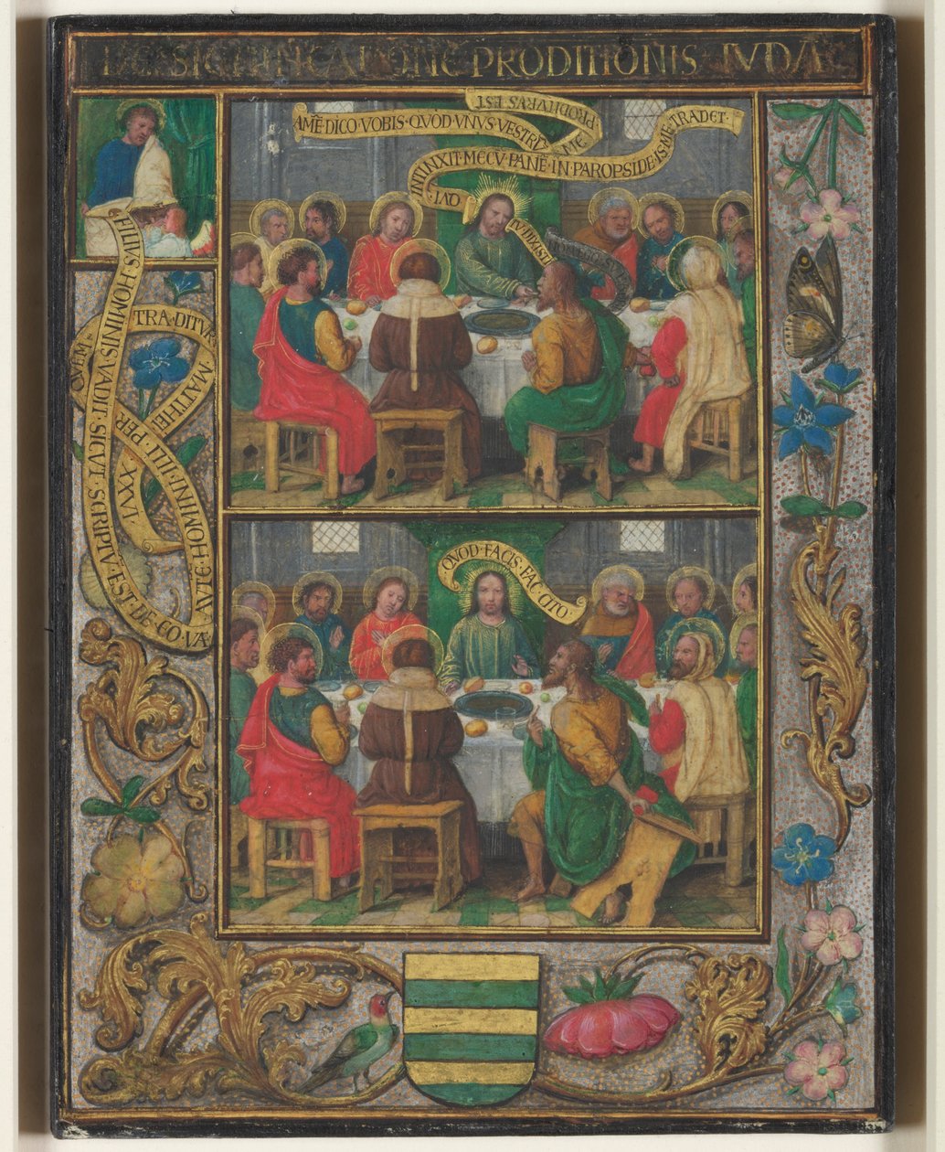 Enkel blad met scènes van het Laatste Avondmaal door Simon Bening