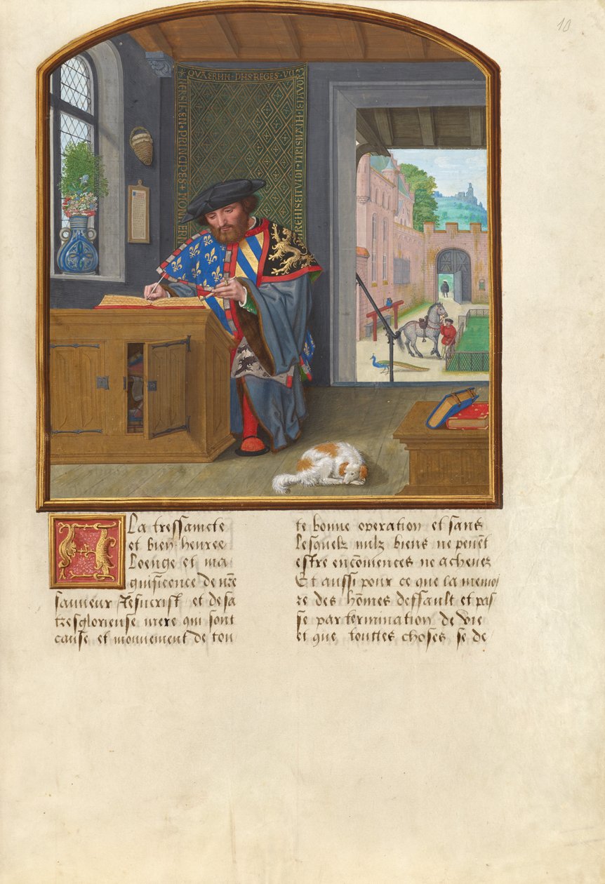 De herautenkoning van de Orde van het Gulden Vlies schrijft over Jacques de Lalaing door Simon Bening