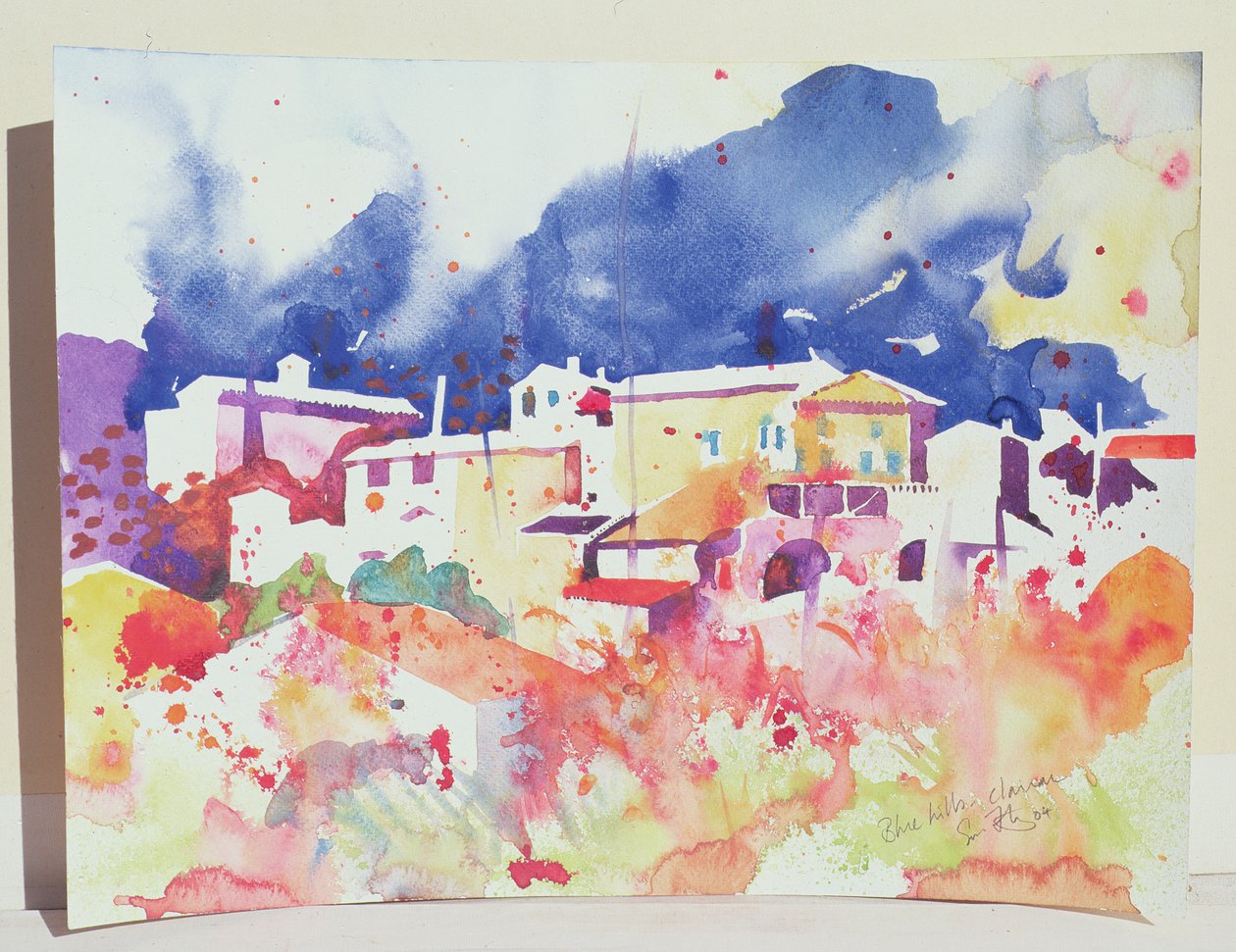 Blauwe heuvels, Clairac, 2004 (aquarel op papier) door Simon Fletcher