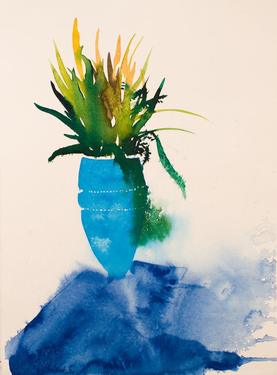 Blauwe vaas, 2016 (aquarel) door Simon Fletcher
