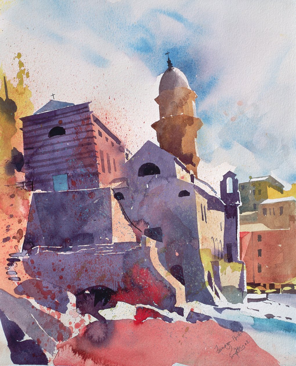 Fernazza, Porto, 2002 (aquarel op papier) door Simon Fletcher