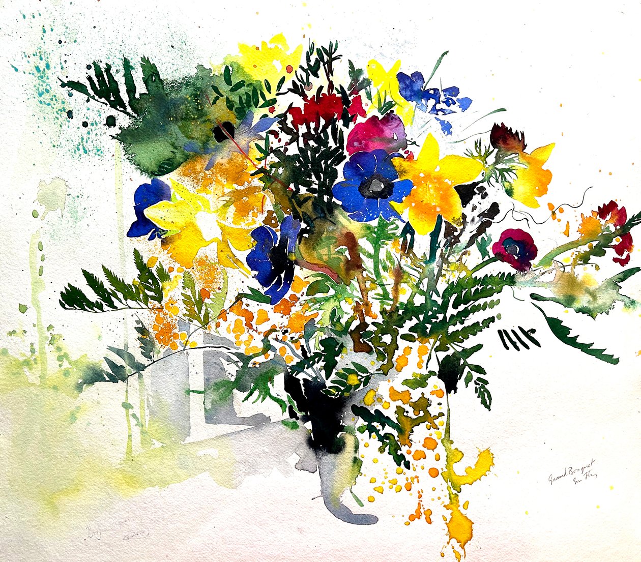 Groot boeket, 2005 (aquarel) door Simon Fletcher