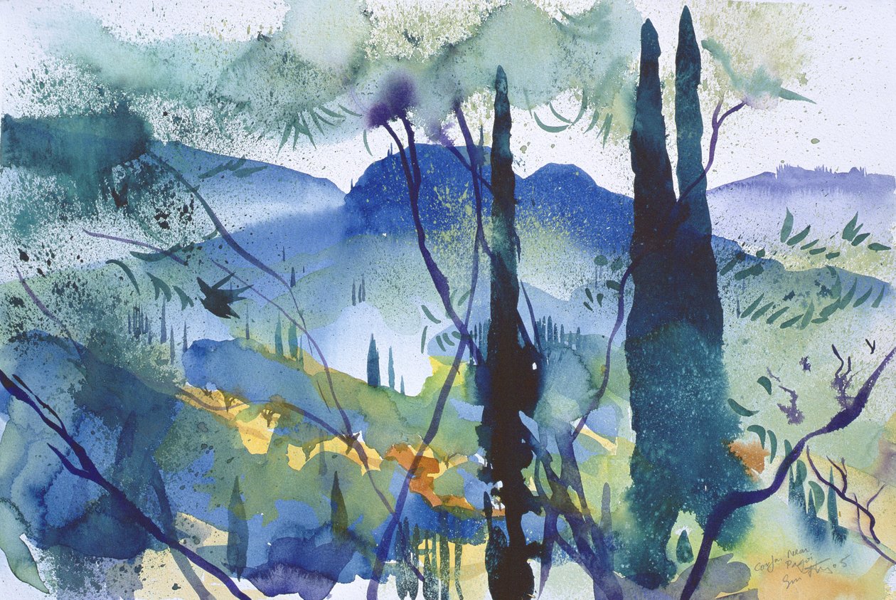 Bij Pagoi, Corfu, 2005 (aquarel) door Simon Fletcher