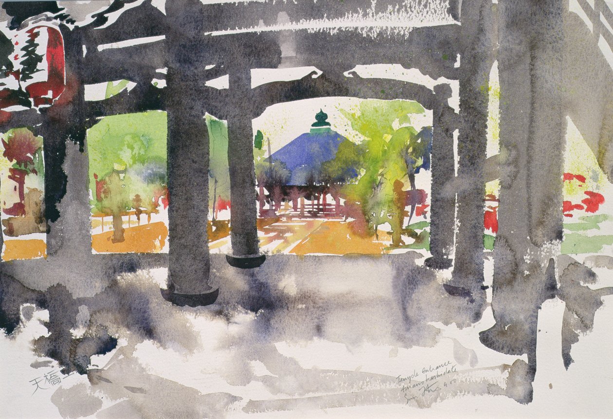 Tempel ingang, Amanohashidate (aquarel op papier) door Simon Fletcher