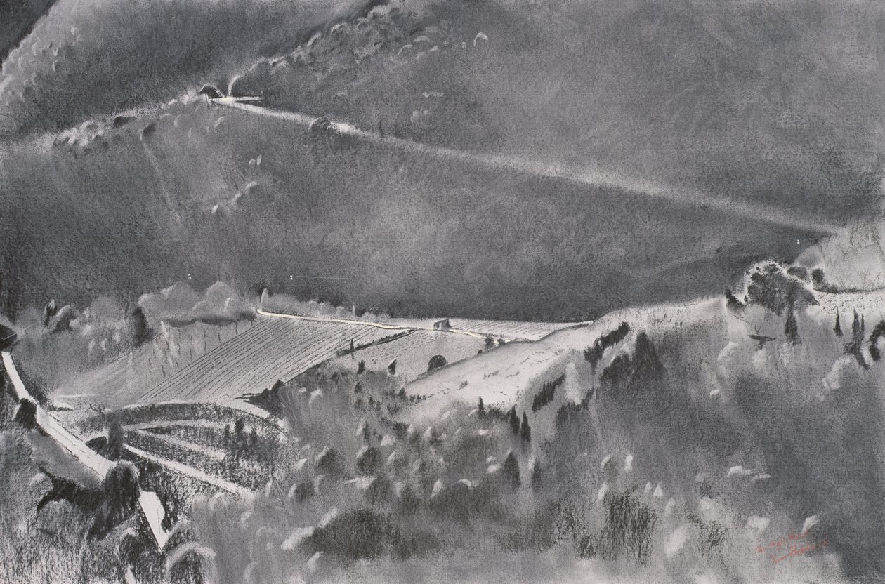 De hoofdweg, 2001 (pastel en gemengde techniek op papier) door Simon Fletcher