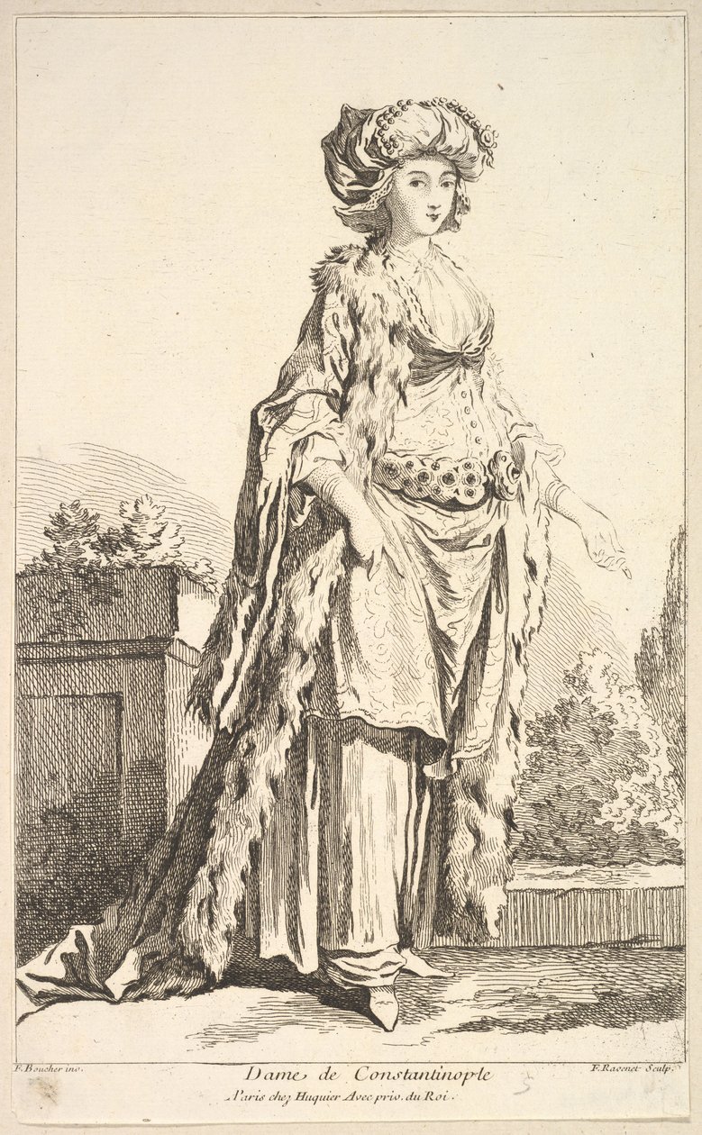 Dame van Constantinopel, uit Recueil de diverses fig.res étrangères Inventées par ..., 18e eeuw door Simon Francois Ravenet
