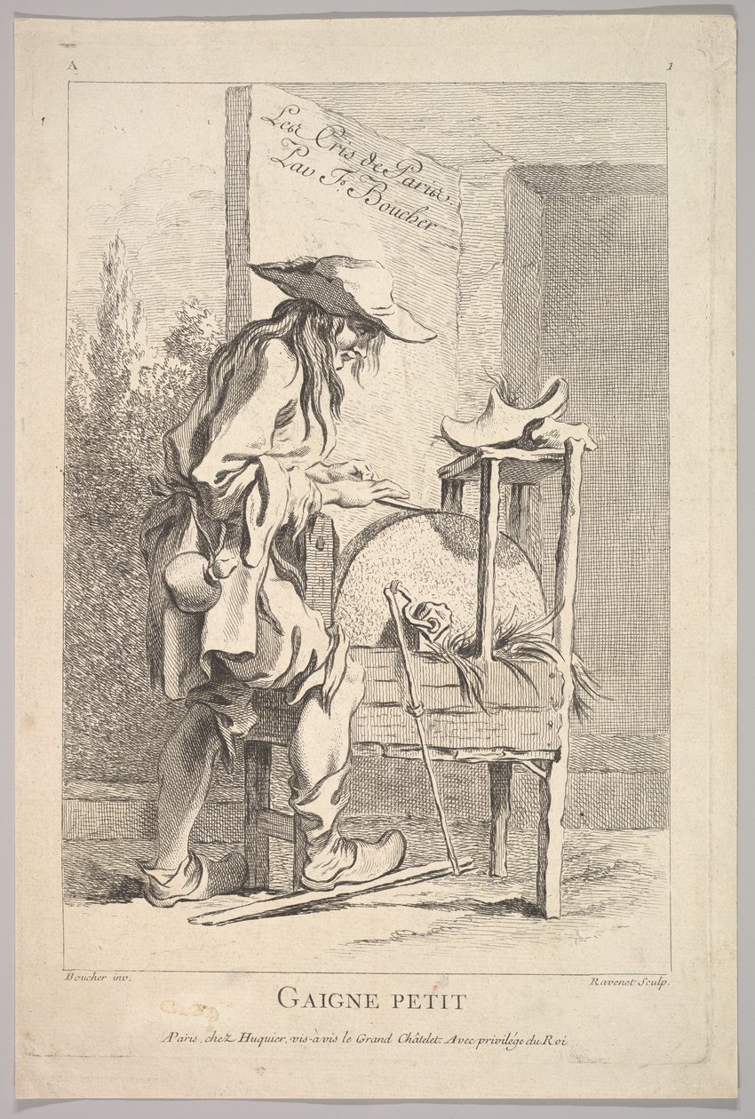 Frontispice: Gaigne Petit, uit Le Cris de Paris, plaat 1, 18e eeuw door Simon Francois Ravenet