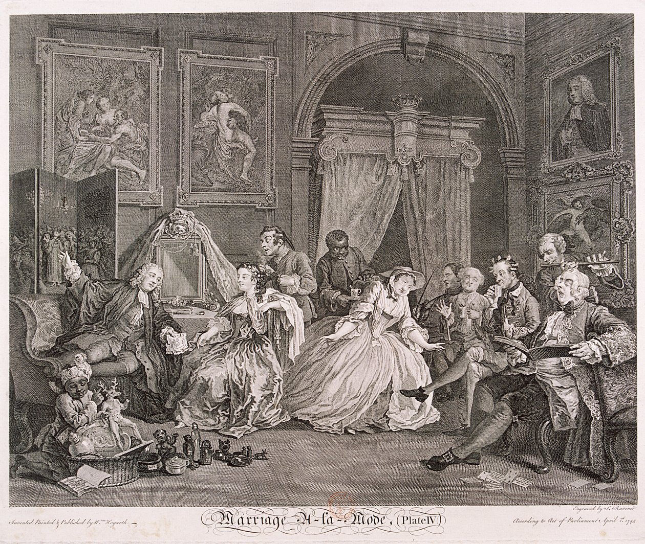 Marriage a la Mode, 1745, plaat IV door Simon Francois Ravenet