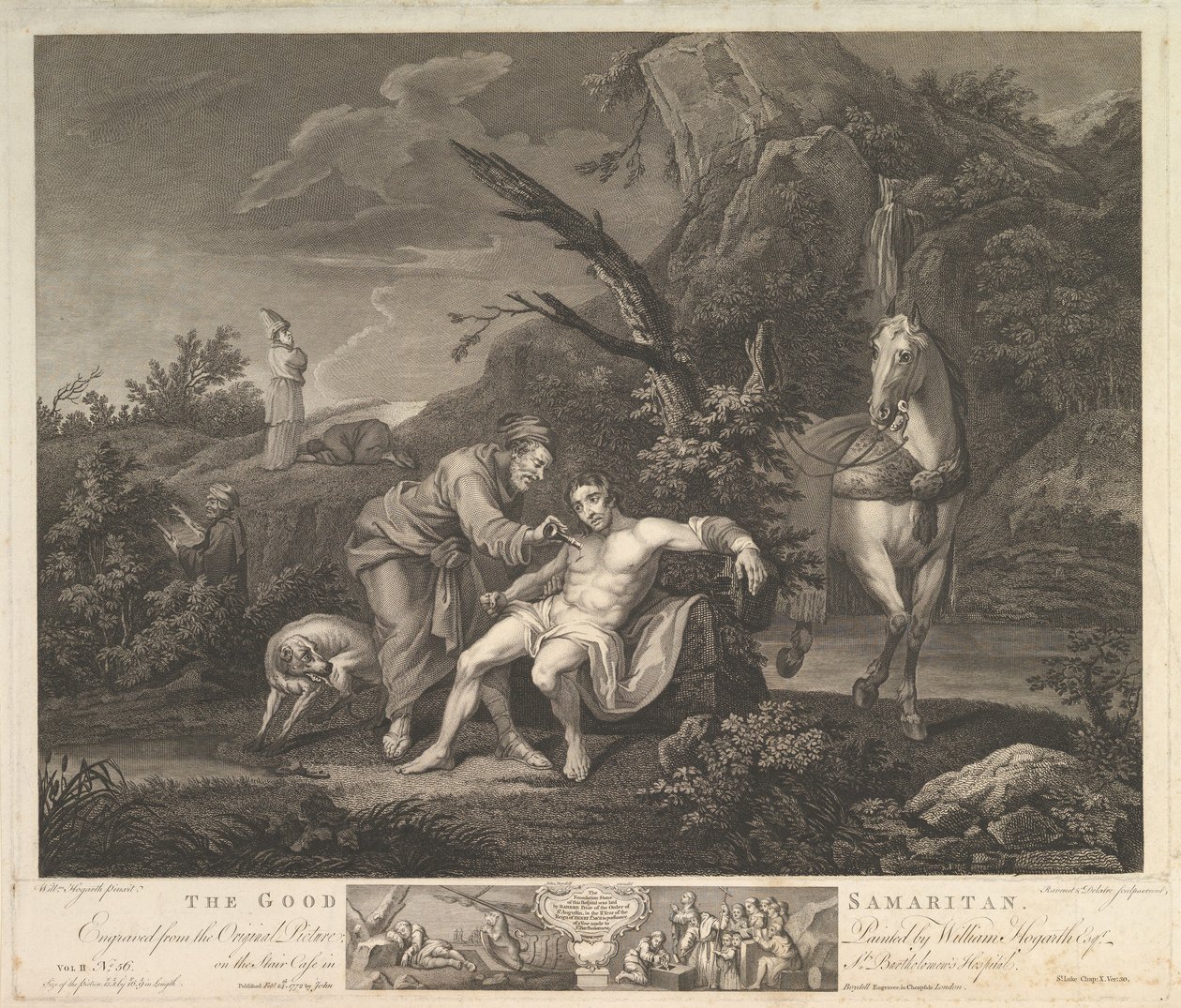 De barmhartige Samaritaan St. Lucas, hoofdstuk 10, vers 30, 24 februari 1772 door Simon Francois Ravenet