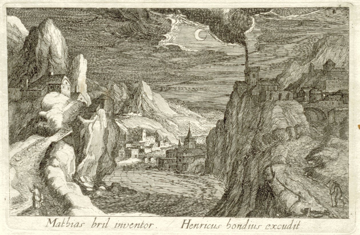 Rivierlandschap bij maanlicht door Simon Frisius (attributed to)