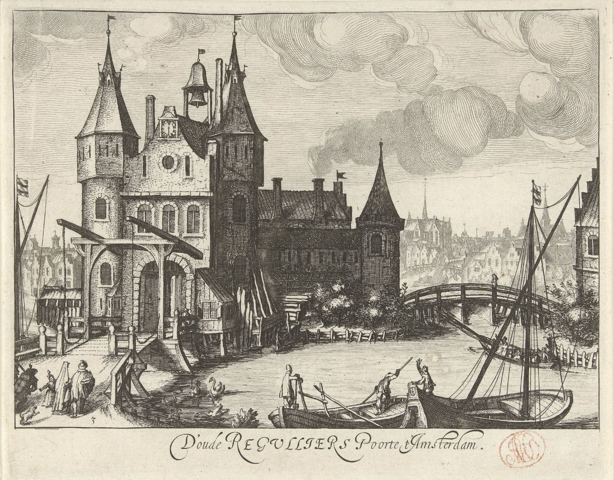 Gezicht op de Eerste Regulierspoort te Amsterdam door Simon Frisius