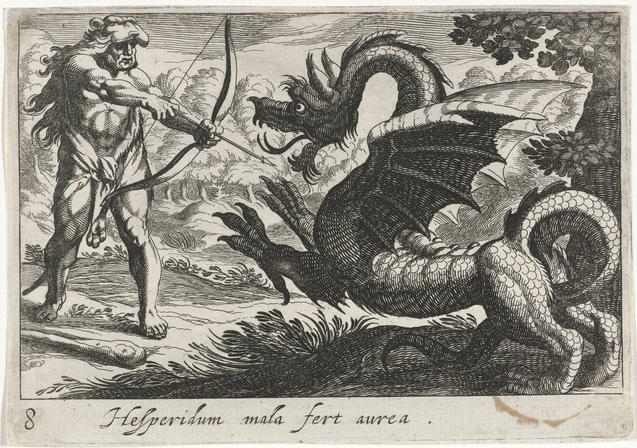 Hercules doodt de draak Ladon door Simon Frisius