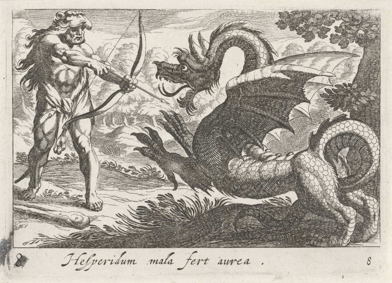 Hercules doodt de draak Ladon door Simon Frisius