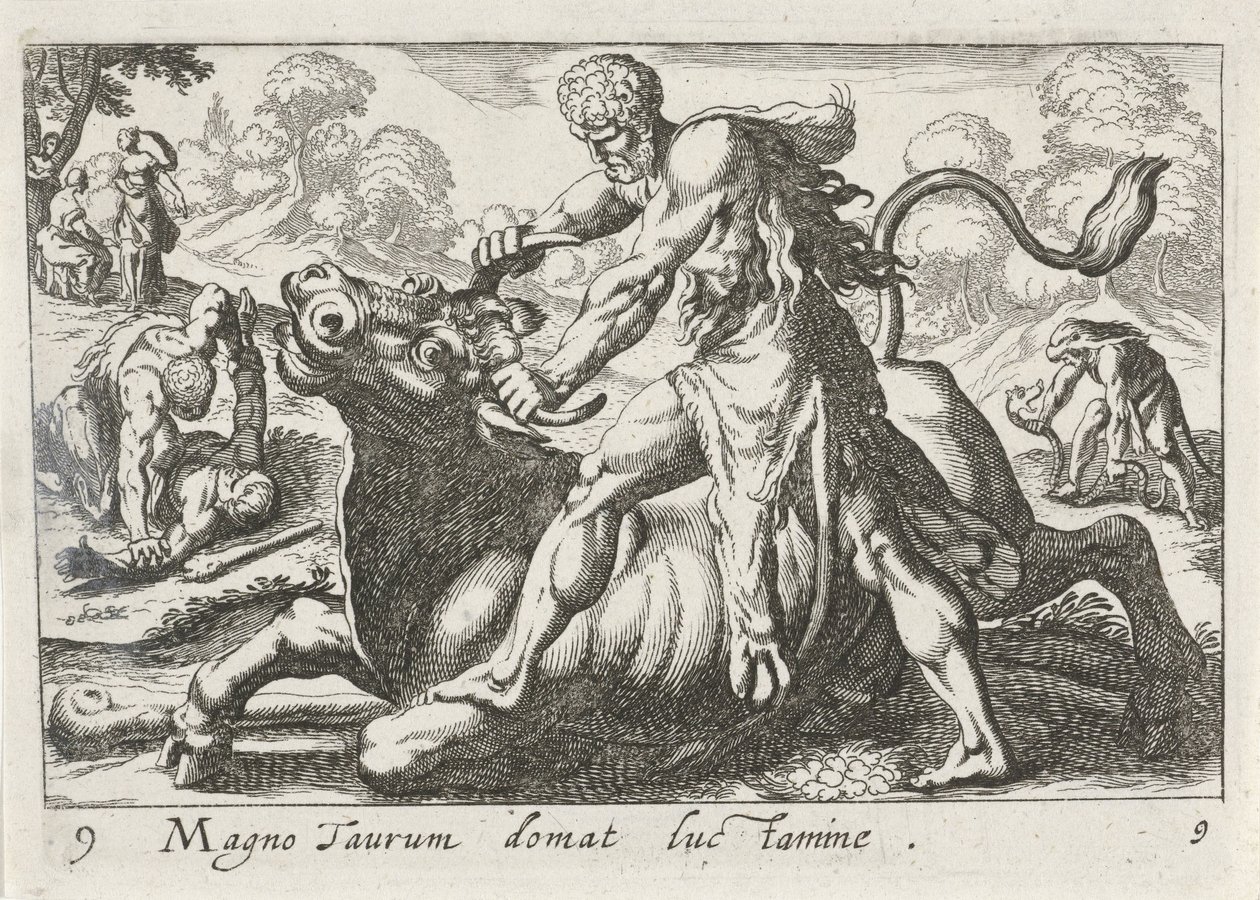 Hercules in gevecht met Acheloüs door Simon Frisius
