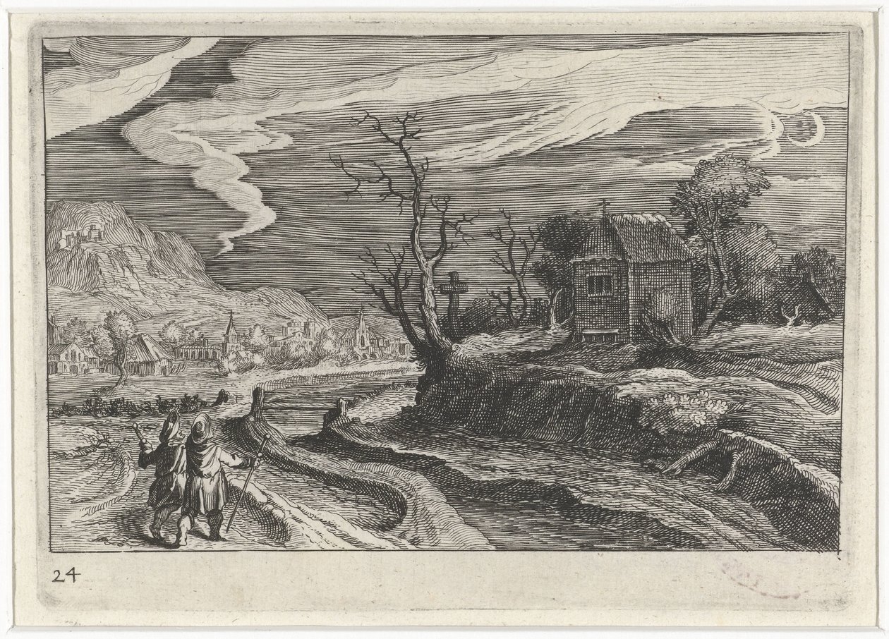 Landschap bij nacht door Simon Frisius