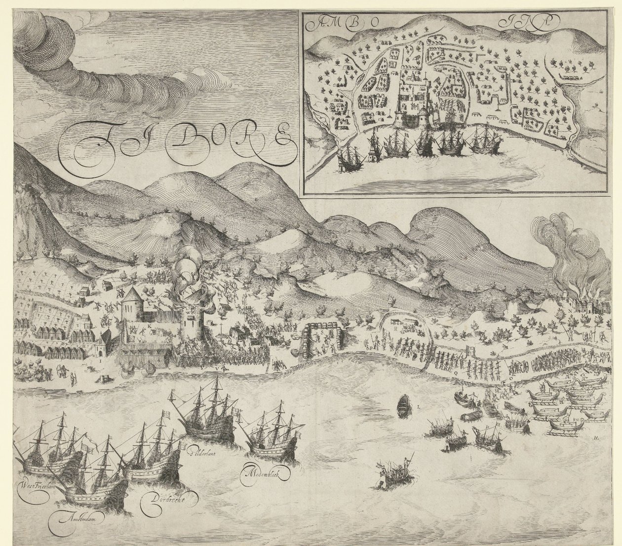 Overwinning van de Hollanders op de Portugezen op Tidore (rechterplaat), 1605 door Simon Frisius