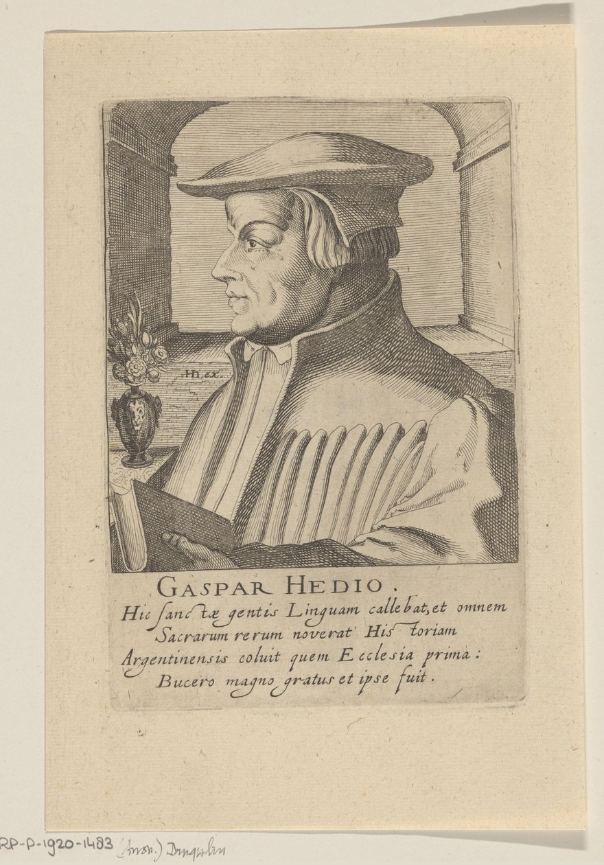 Portret van Caspar Hedio door Simon Frisius