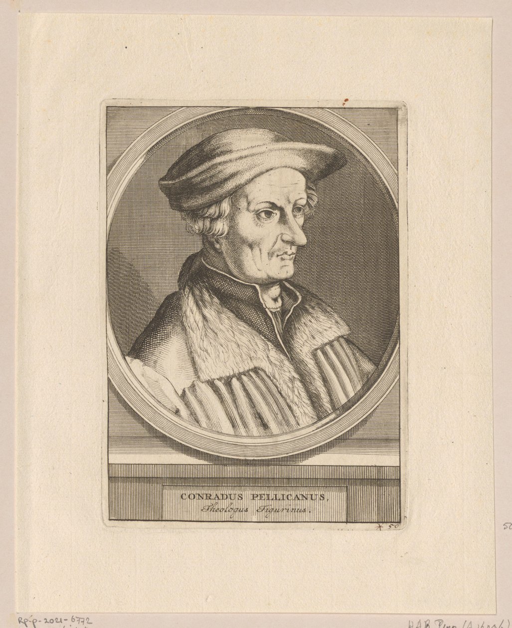 Portret van Conrad Pellican door Simon Frisius